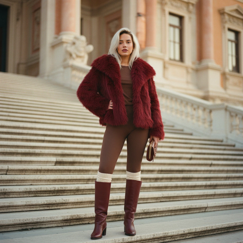 CARMINA merlot faux fur jacket