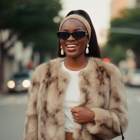 TERRA BROWN two tone cropped faux fur jacket (no collar)