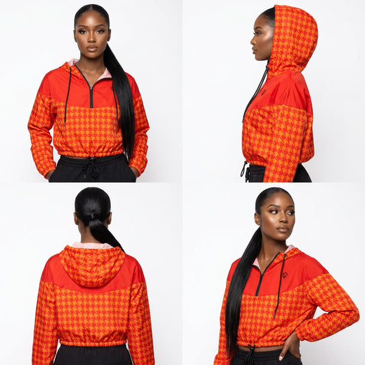 CITREON HOUNDSTOOTH CROPPED WINDBREAKER