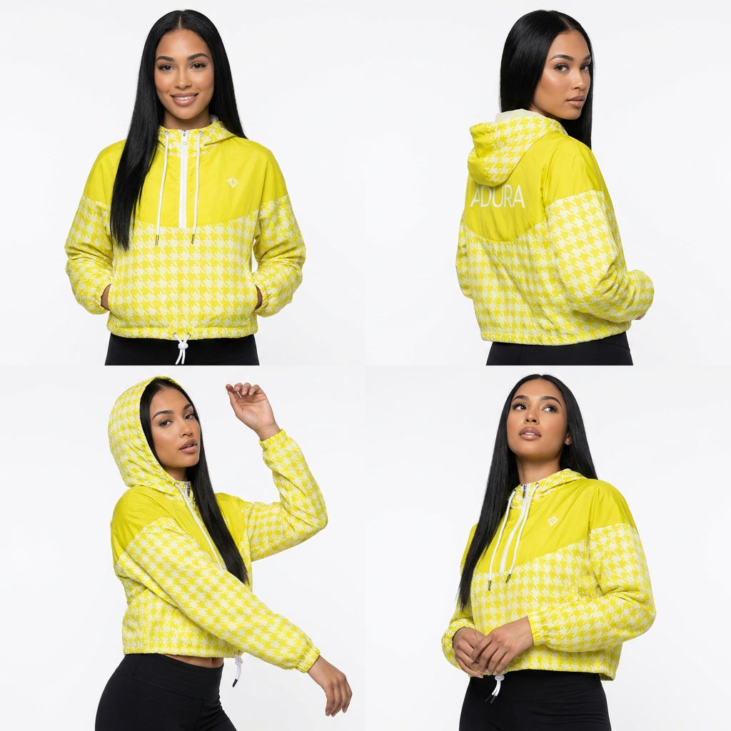 ADURA YELLOW TWO TONE HOUNDSTOOTH CROPPED WINDBREAKER