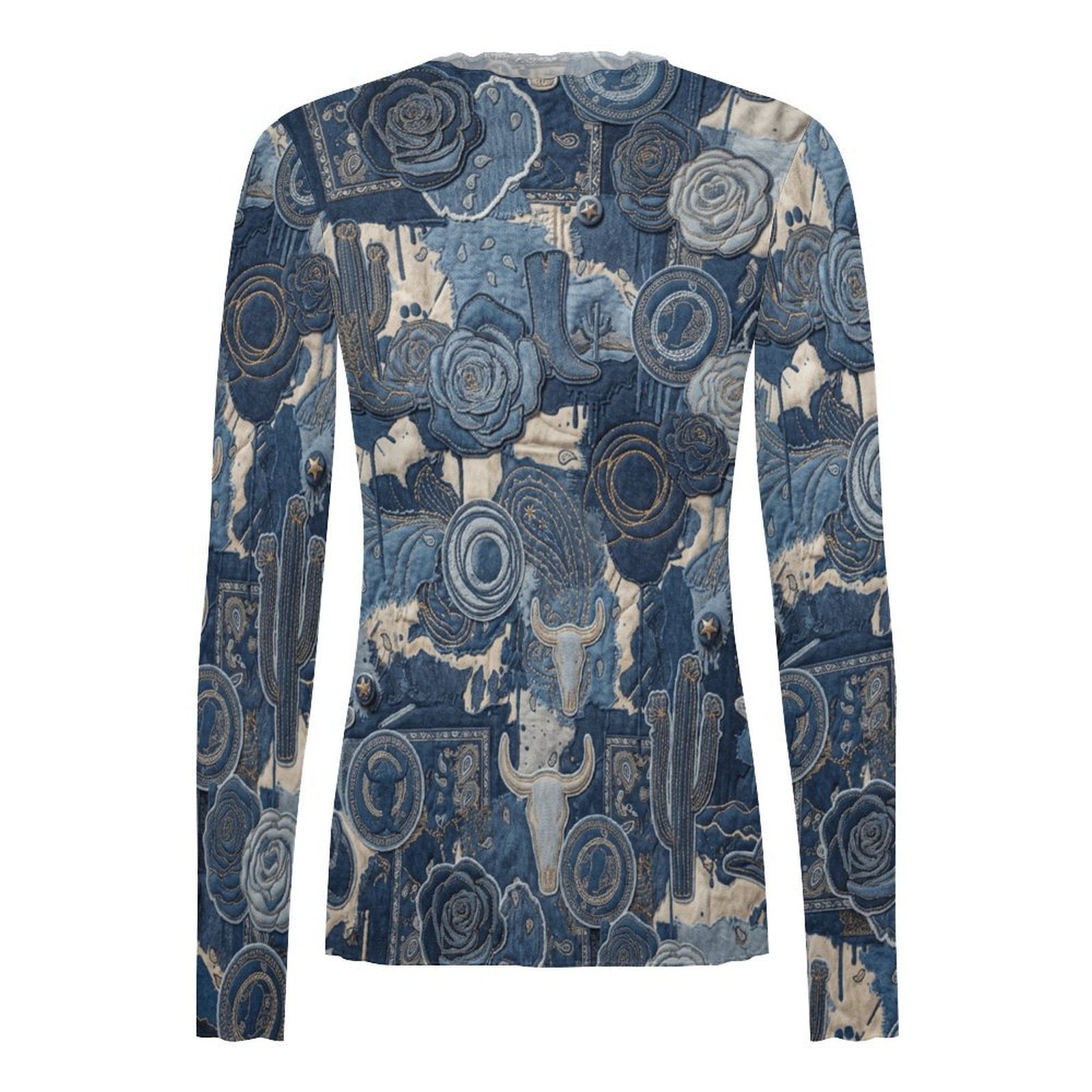 Custom Women High Neck Long Sleeved  Mesh Top