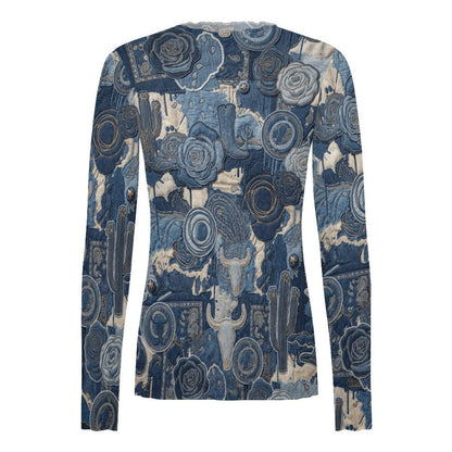 Custom Women High Neck Long Sleeved  Mesh Top