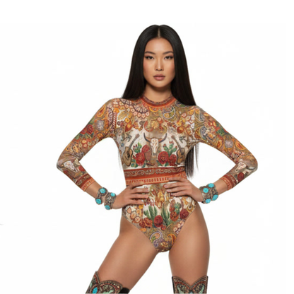 OUTLAW SIREN LONG SLEEVE OPEN BACK SWIMSUIT