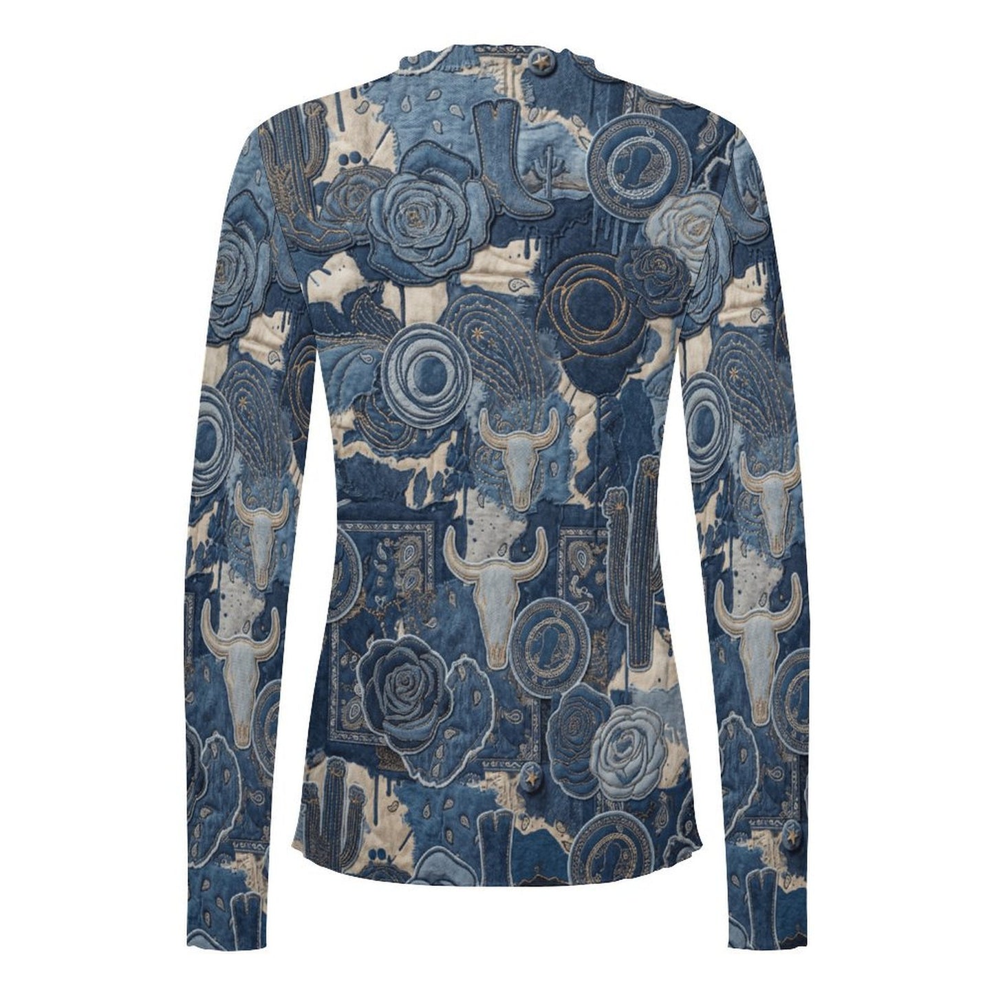 Custom Women High Neck Long Sleeved  Mesh Top