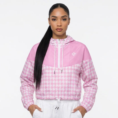 BLUSH HOUNDSTOOTH CROPPED WINDBREAKER