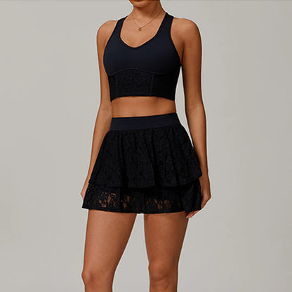 FLORENCIA Lace Cropped Tank & Skort Set