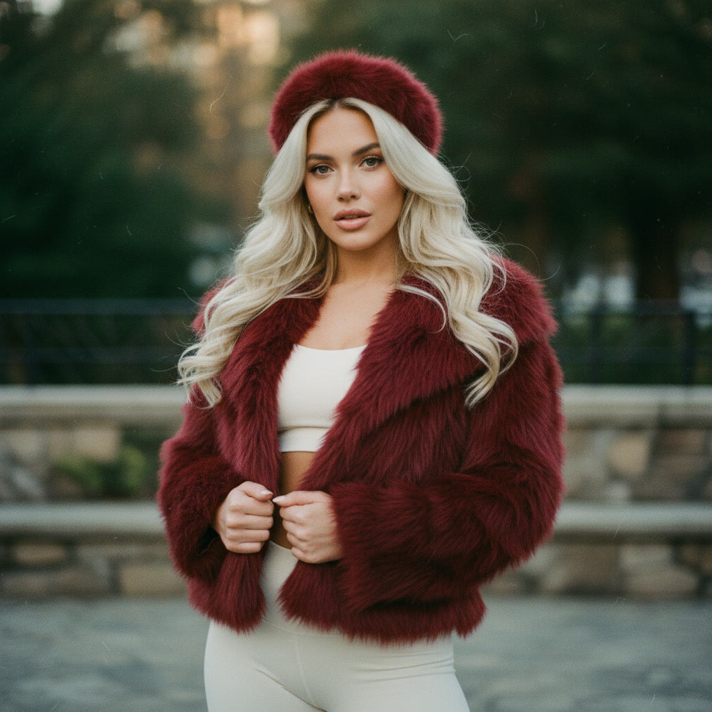 CARMINA merlot faux fur jacket