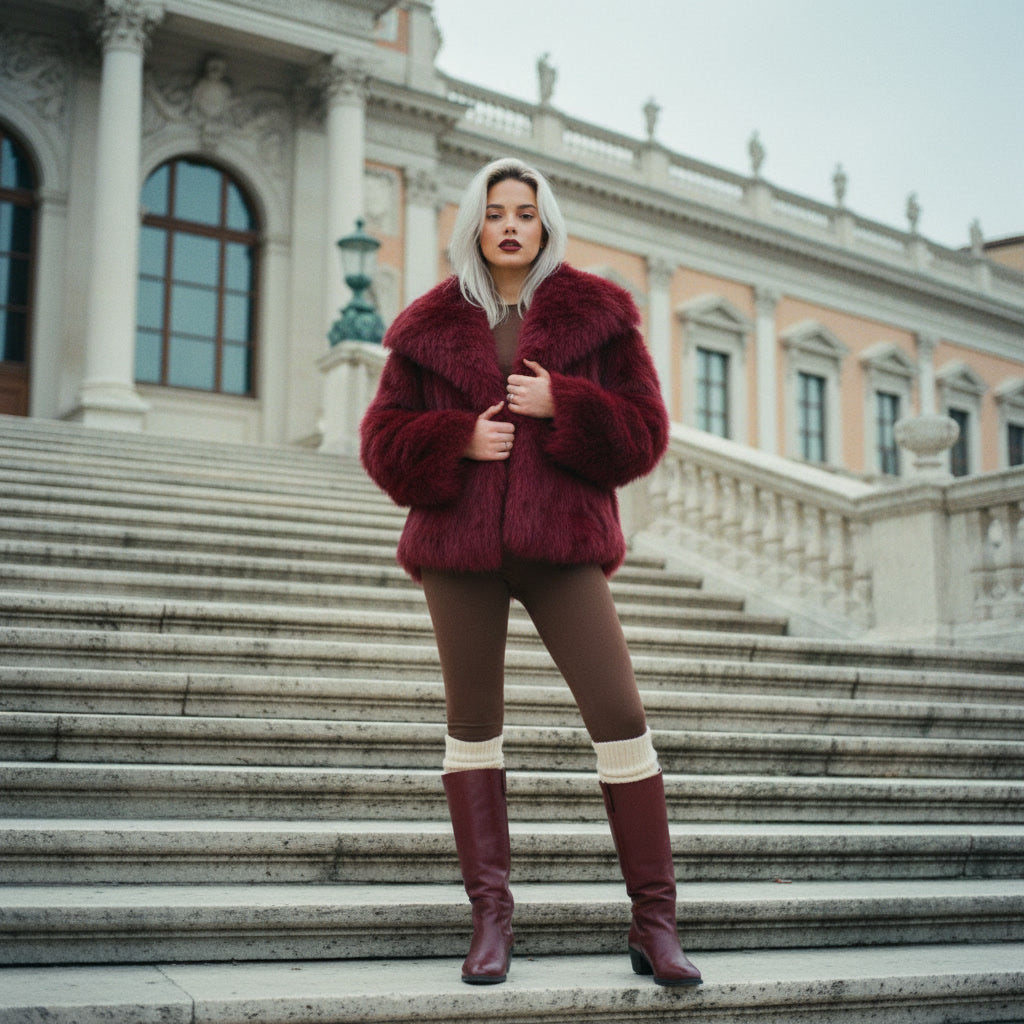 CARMINA merlot faux fur jacket