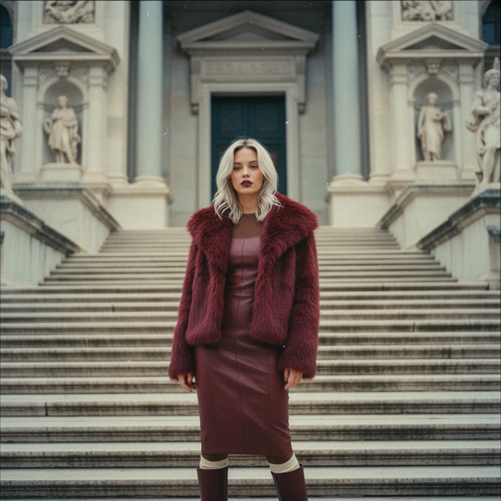 CARMINA merlot faux fur jacket