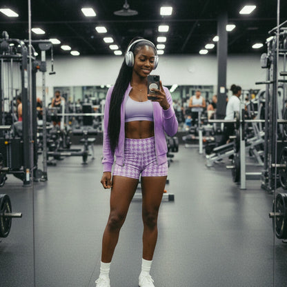 LILAC HOUNDSTOOTH YOGA SHORT