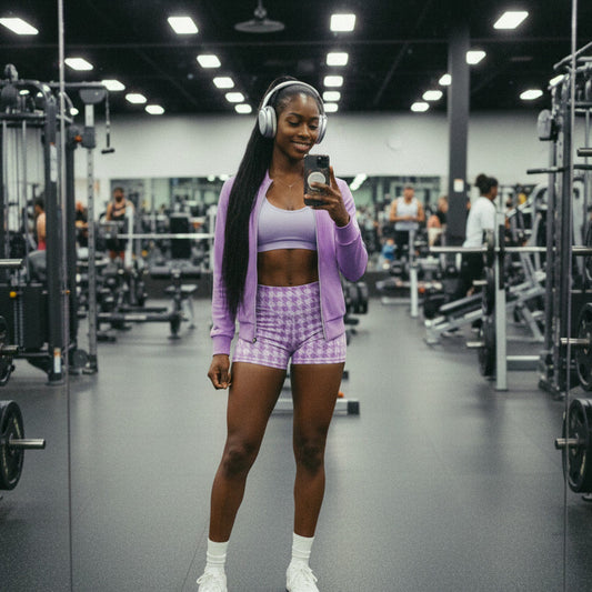 LILAC HOUNDSTOOTH YOGA SHORT