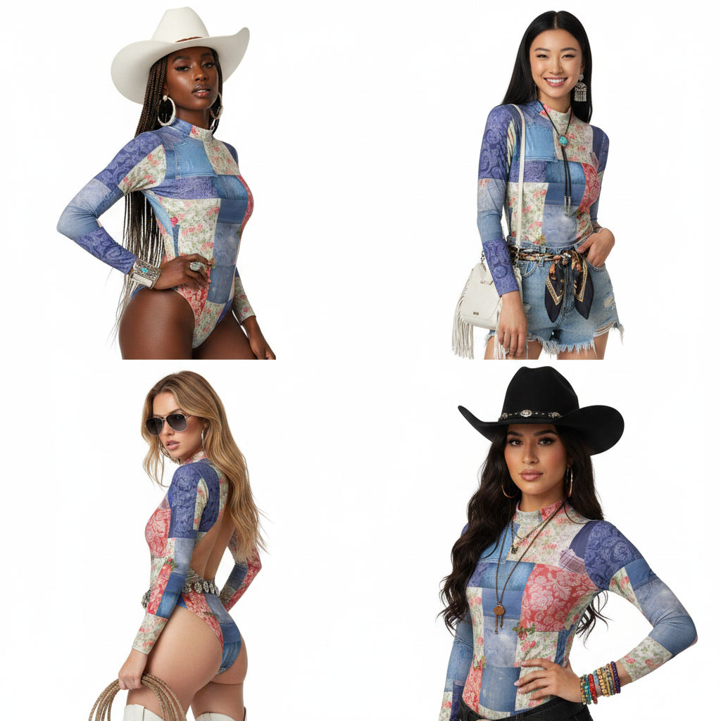 PRARIE PATCH LONG SLEEVE OPEN BACK SWIMSUIT