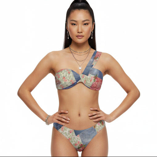 PRAIRIE PATCH TWIST ROUCHED ONE  SHOULDER BIKINI