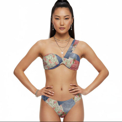 PRAIRIE PATCH TWIST ROUCHED ONE  SHOULDER BIKINI