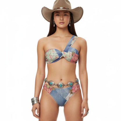 PRAIRIE PATCH TWIST ROUCHED ONE  SHOULDER BIKINI