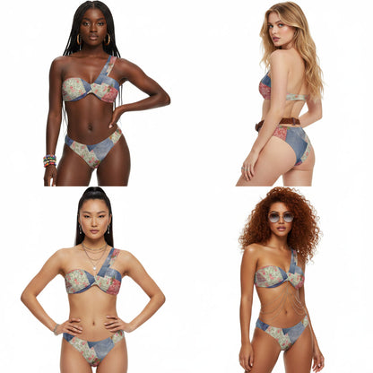 PRAIRIE PATCH TWIST ROUCHED ONE  SHOULDER BIKINI