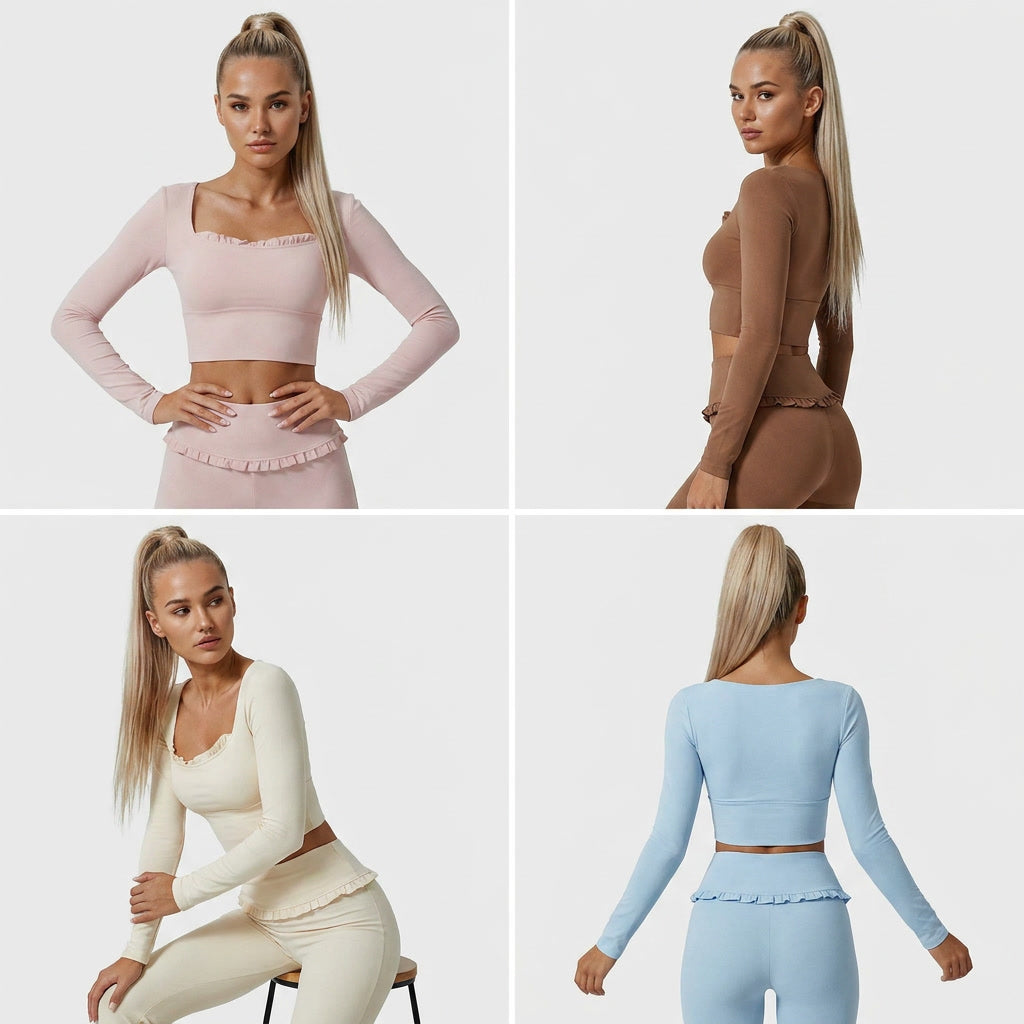 MAGDELENE LONG SLEEVE RUFFLE  CROP