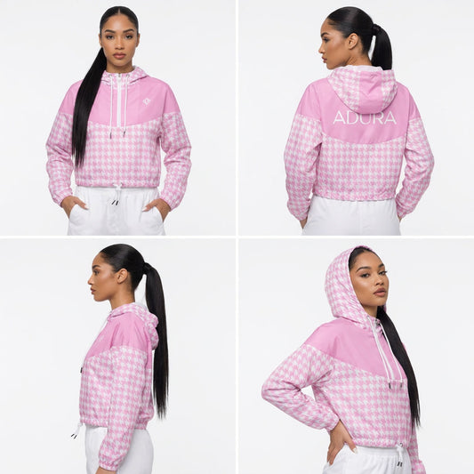 BLUSH HOUNDSTOOTH CROPPED WINDBREAKER
