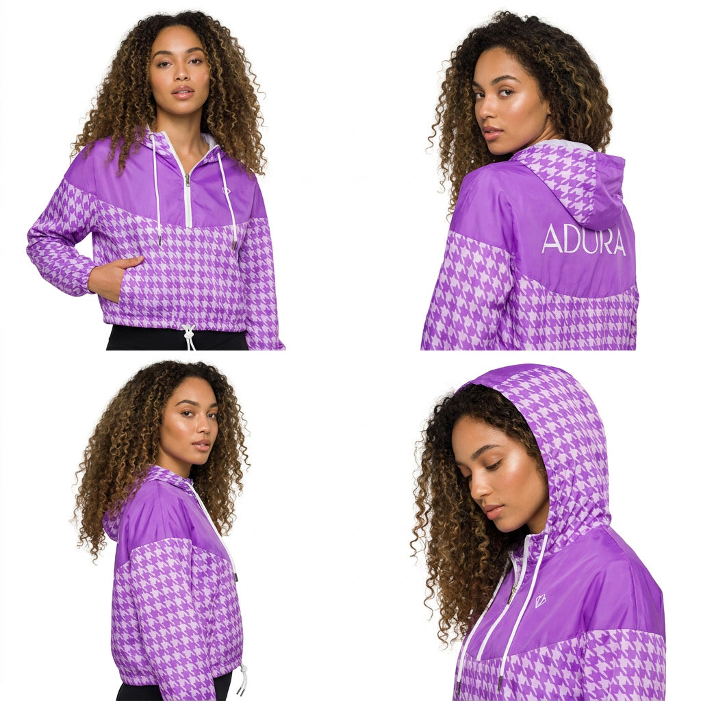 LILAC HOUNDSTOOTH CROPPED WINDBREAKER