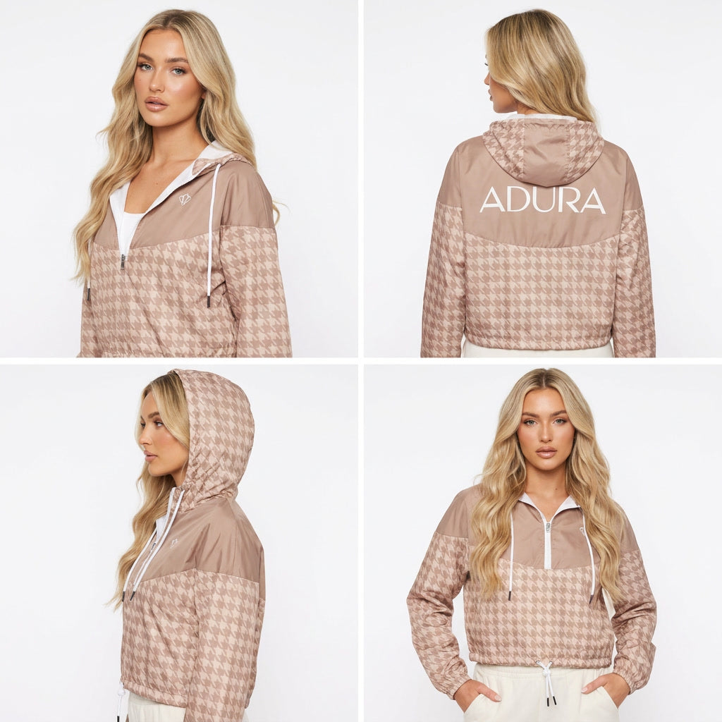 ADURA BEIGE/TAN HOUNDSTOOTH CROPPED WINDBREAKER