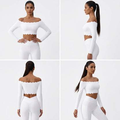 GRACE SCALLOPED EDGE OFF SHOULDE ONE SLEEVE TOP