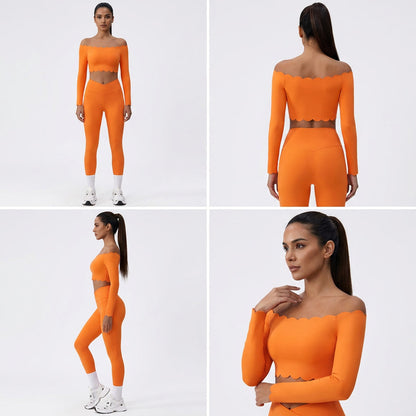 GRACE SCALLOPED EDGE OFF SHOULDER LONG SLEEVE TOP