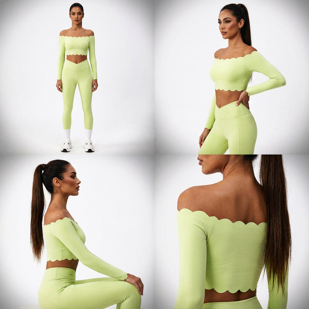 GRACE SCALLOPED EDGE OFF SHOULDER LONG SLEEVE TOP