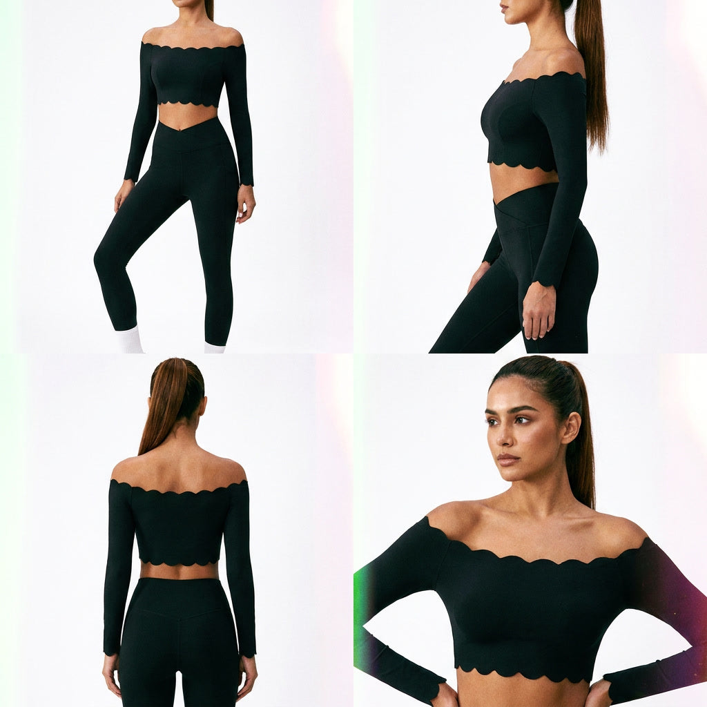 GRACE SCALLOPED EDGE OFF SHOULDE ONE SLEEVE TOP