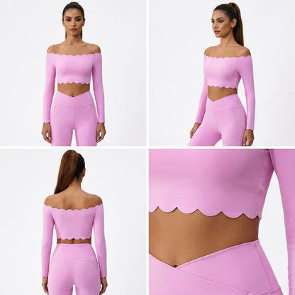 GRACE SCALLOPED EDGE OFF SHOULDER LONG SLEEVE TOP