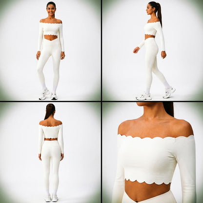 GRACE SCALLOPED EDGE OFF SHOULDE ONE SLEEVE TOP