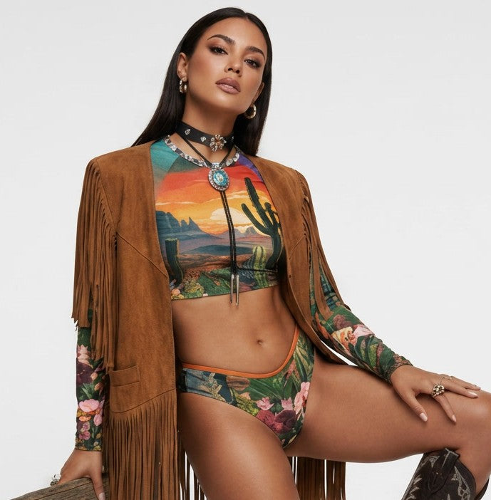 HIGH NOON CROPPED UPF LONG SLEEVE SWIM TOP