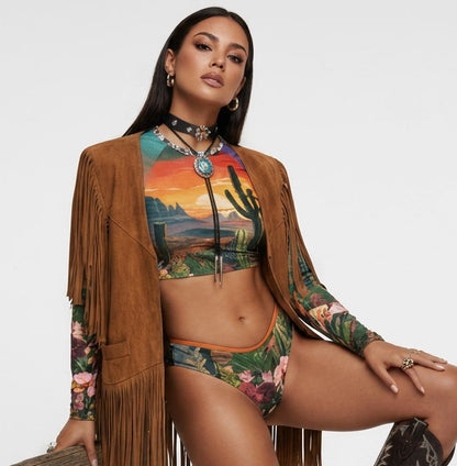 HIGH NOON CROPPED UPF LONG SLEEVE SWIM TOP