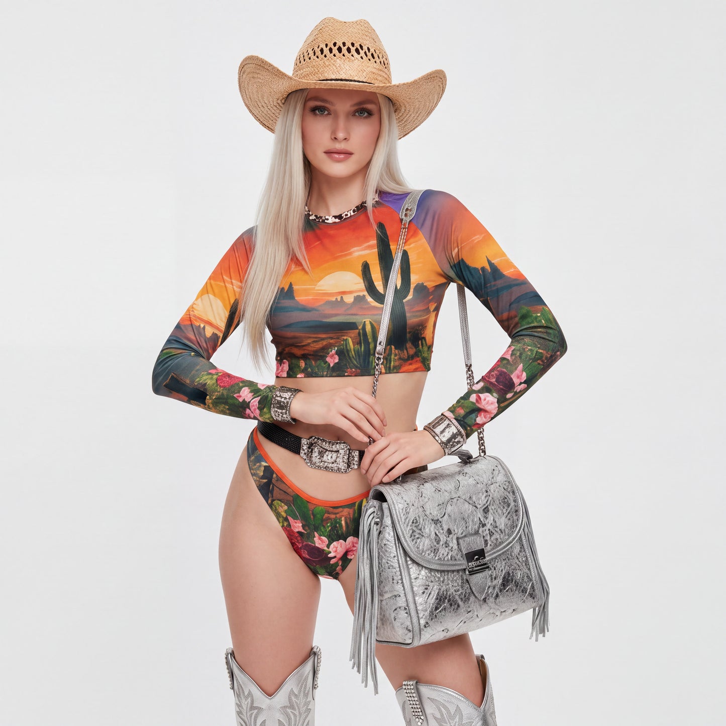 HIGH NOON CROPPED UPF LONG SLEEVE SWIM TOP