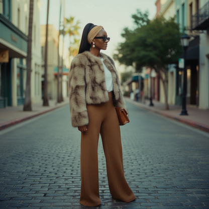 TERRA BROWN  two tone cropped faux fur jacket (no collar)