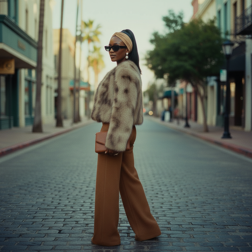 TERRA BROWN  two tone cropped faux fur jacket (no collar)