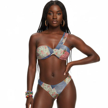 PRAIRIE PATCH TWIST ROUCHED ONE  SHOULDER BIKINI