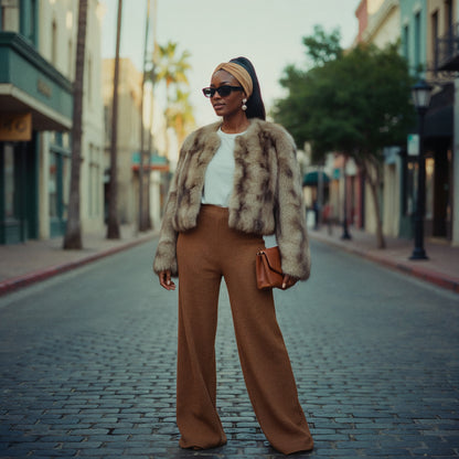 TERRA BROWN  two tone cropped faux fur jacket (no collar)