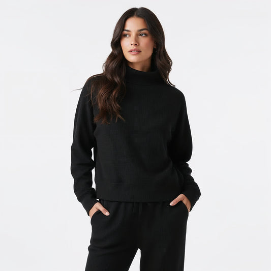 YARA WAFFLE MOCK NECK LONG SLEEVE TOP
